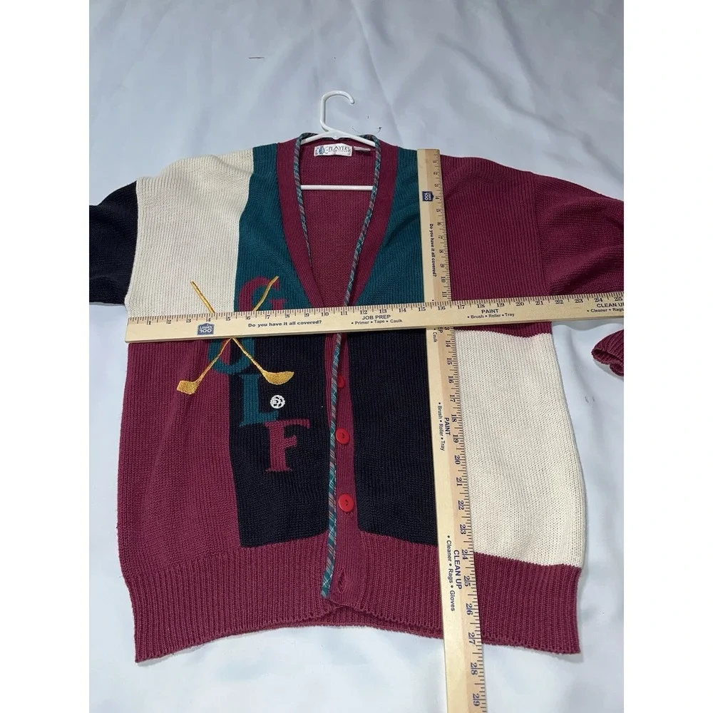 Vtg. Players Van Huesen Golf Cardigan , Patched Elbows , Embroidered Ramie Blend